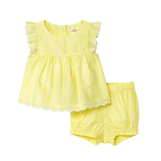 CAT & JACK Baby Girl New Born / Yellow CAT & JACK - Lace Designr Top & Bottom  Baby Set of 2 Pieces