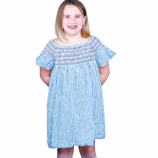 CAT & JACK Girls Dress XS / Multi-Color CAT & JACK - Kids -  Linen Blend Smocked Stripe