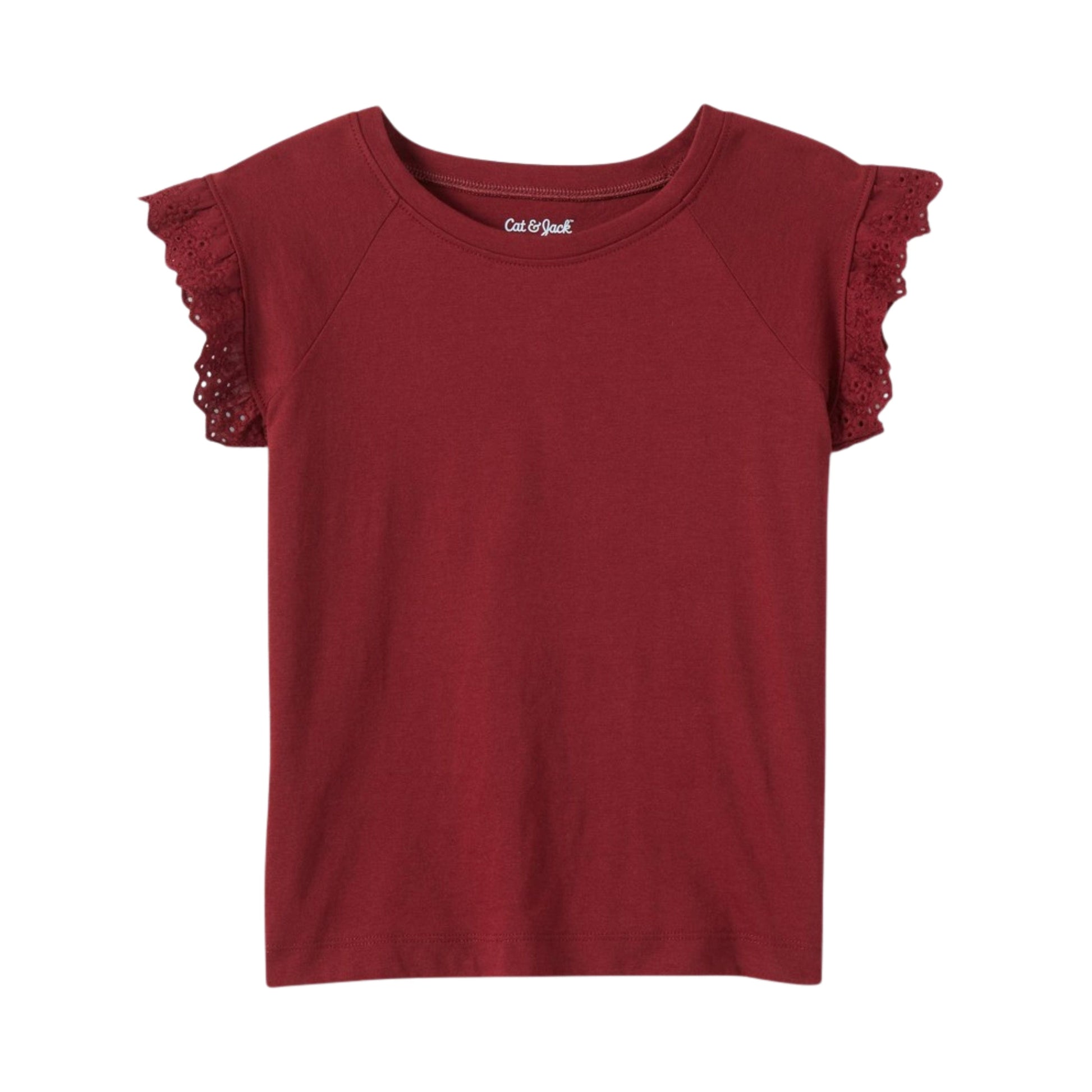 CAT & JACK Girls Tops M / Burgundy CAT & JACK - Kids - Short Sleeve Eyelet T-Shirt