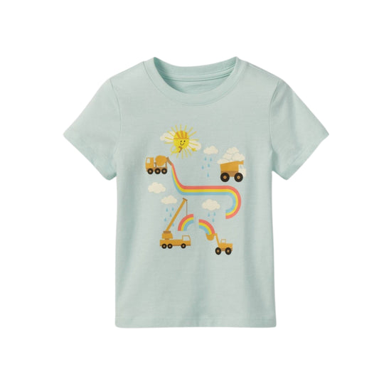 CAT & JACK Girls Tops 4 Years / Green CAT & JACK - Rainbow Construction Graphic Short Sleeve T-Shirt