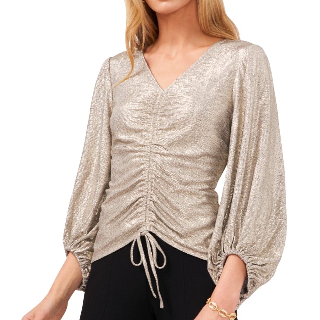 CECE Womens Tops XS / Gold CECE - Metallic Drawstring Blouse