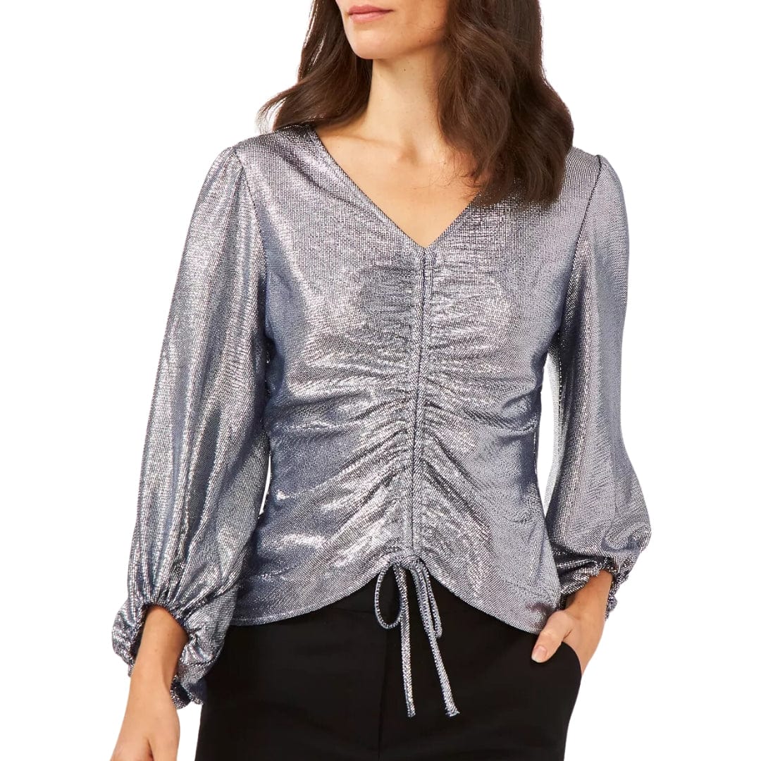 CECE Womens Tops CECE - Metallic Drawstring Blouse