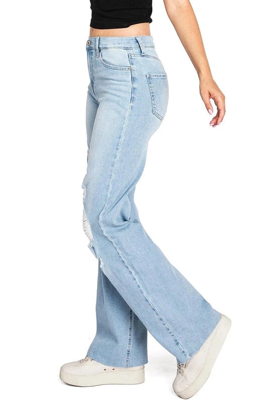 CELEBRITY PINK Womens Bottoms CELEBRITY PINK - Distressed Knee Wide Leg Jeans