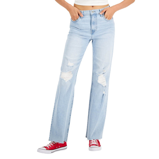 CELEBRITY PINK Womens Bottoms XL / Light Blue / 32 CELEBRITY PINK - Distressed Knee Wide Leg Jeans