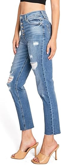 CELEBRITY PINK Womens Bottoms CELEBRITY PINK -  Ripped Button-Fly Jeans
