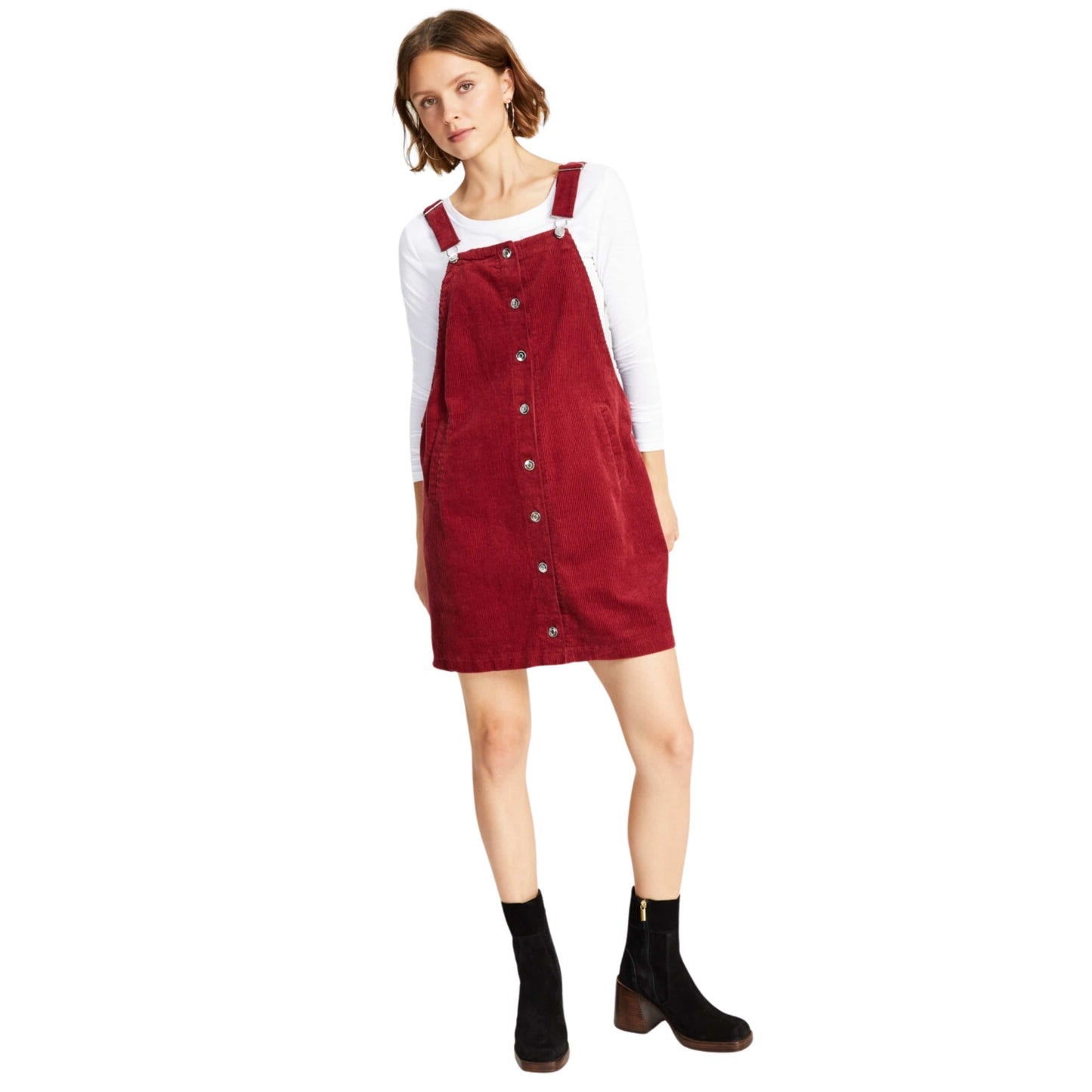 CELEBRITY PINK Womens Dress M / Burgundy CELEBRITY PINK -  Corduroy Button-Front Pinafore Dress