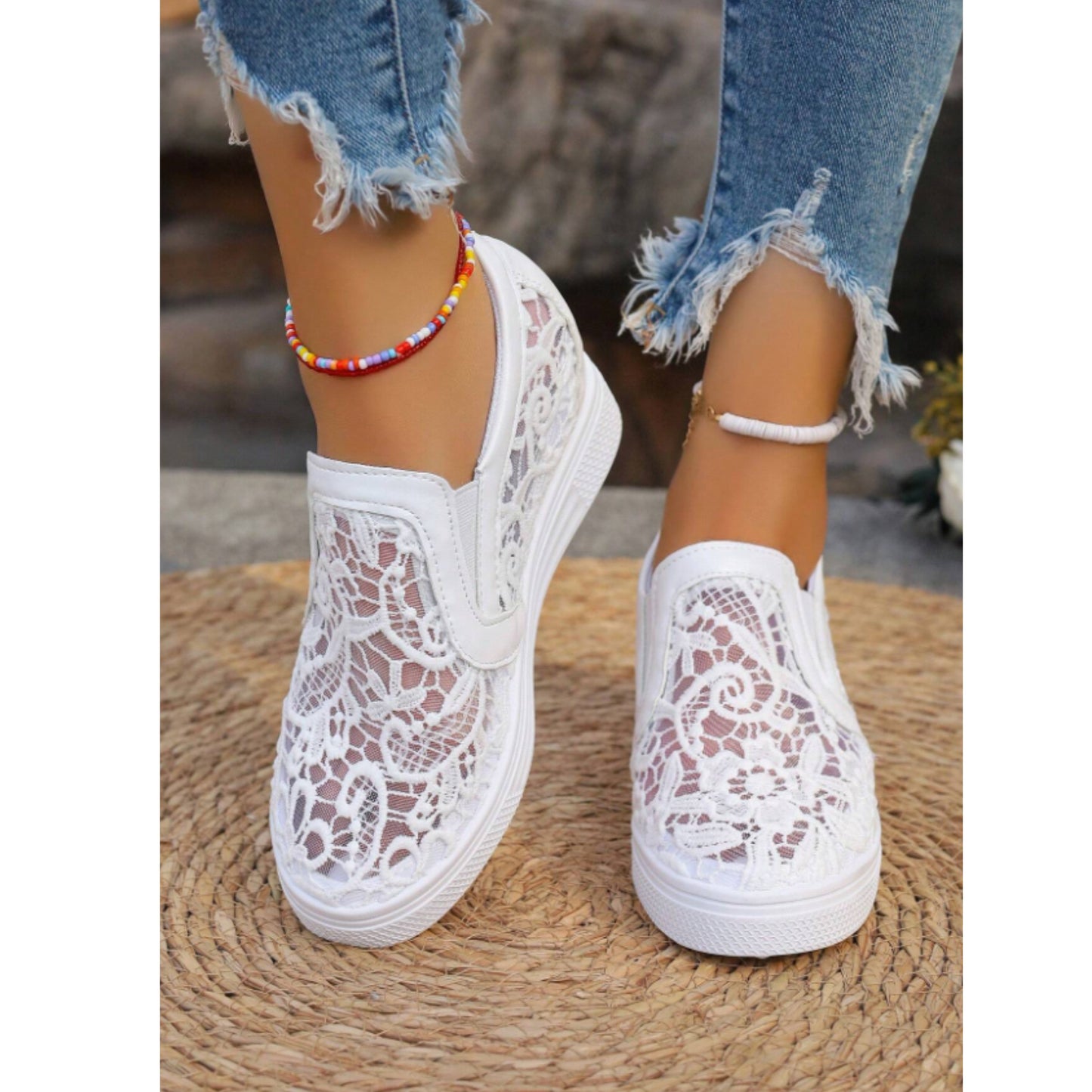 SHEIN - Casual Mesh Floral Embroidered Shoes