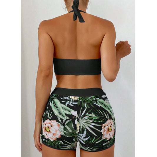 SHEIN - Tropical Print Halter Bikini Set