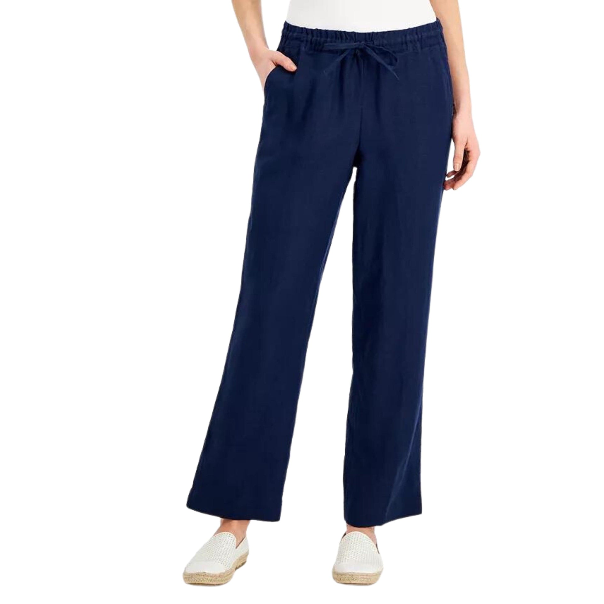 CHARTER CLUB Womens Bottoms Petite S / Navy CHARTER CLUB -  Linen Drawstring Pants