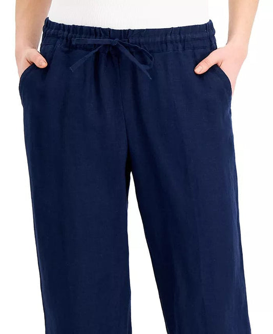 CHARTER CLUB Womens Bottoms Petite S / Navy CHARTER CLUB -  Linen Drawstring Pants