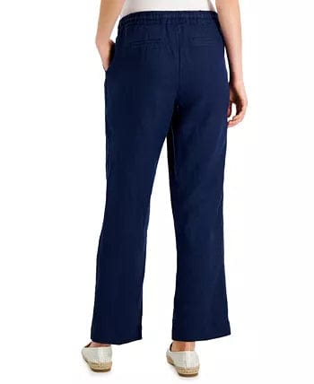 CHARTER CLUB Womens Bottoms Petite S / Navy CHARTER CLUB -  Linen Drawstring Pants