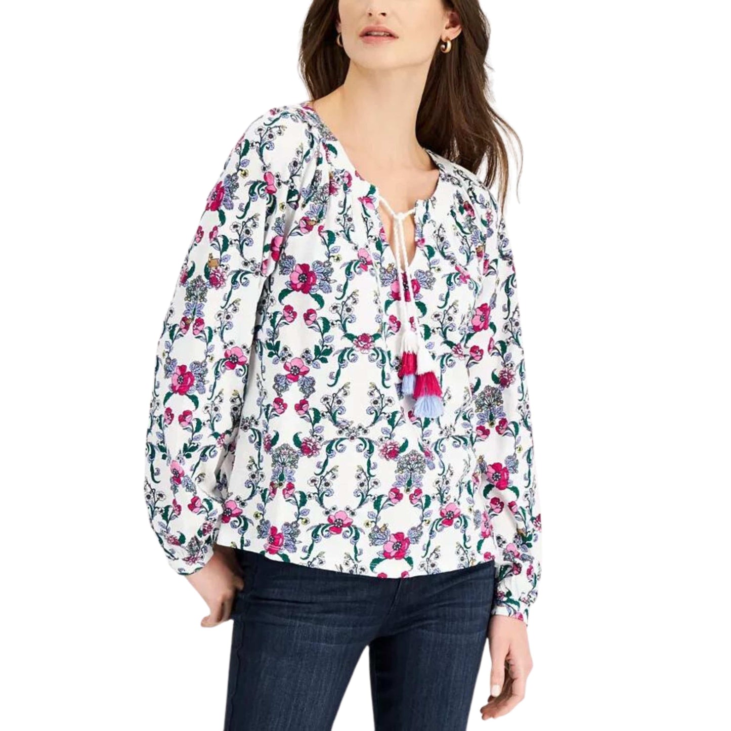 CHARTER CLUB Womens Tops XS / Multi-Color CHARTER CLUB - Floral-Print Peasant Top