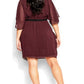 CITY CHIC Womens Dress XS / Burgundy CITY CHIC -  Belted Faux Wrap Dress