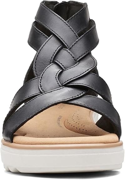 CLARKS Womens Shoes 37.5 / Black CLARKS - Leather Strappy Wedge Sandals