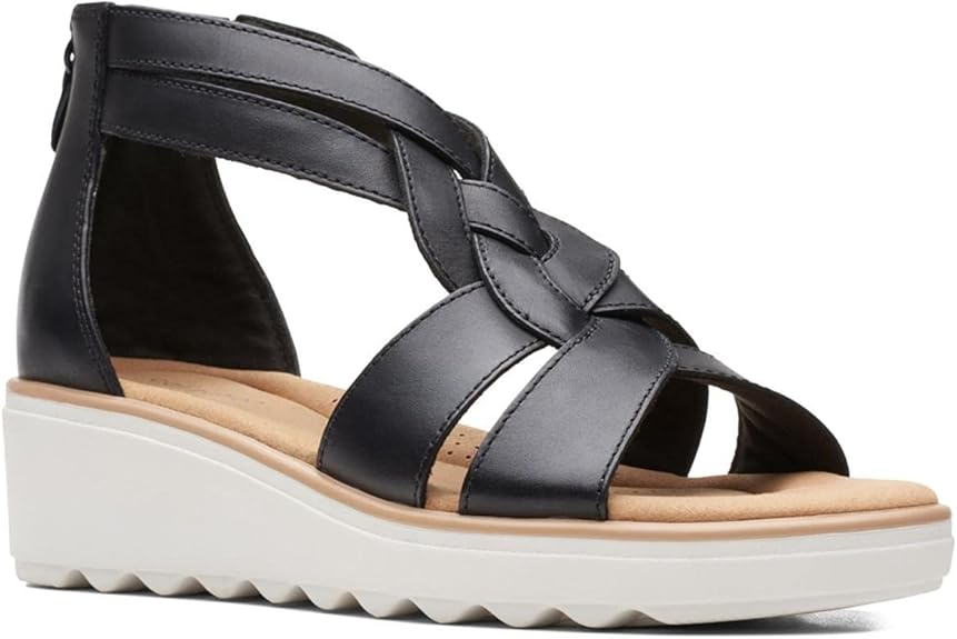 CLARKS Womens Shoes 37.5 / Black CLARKS - Leather Strappy Wedge Sandals