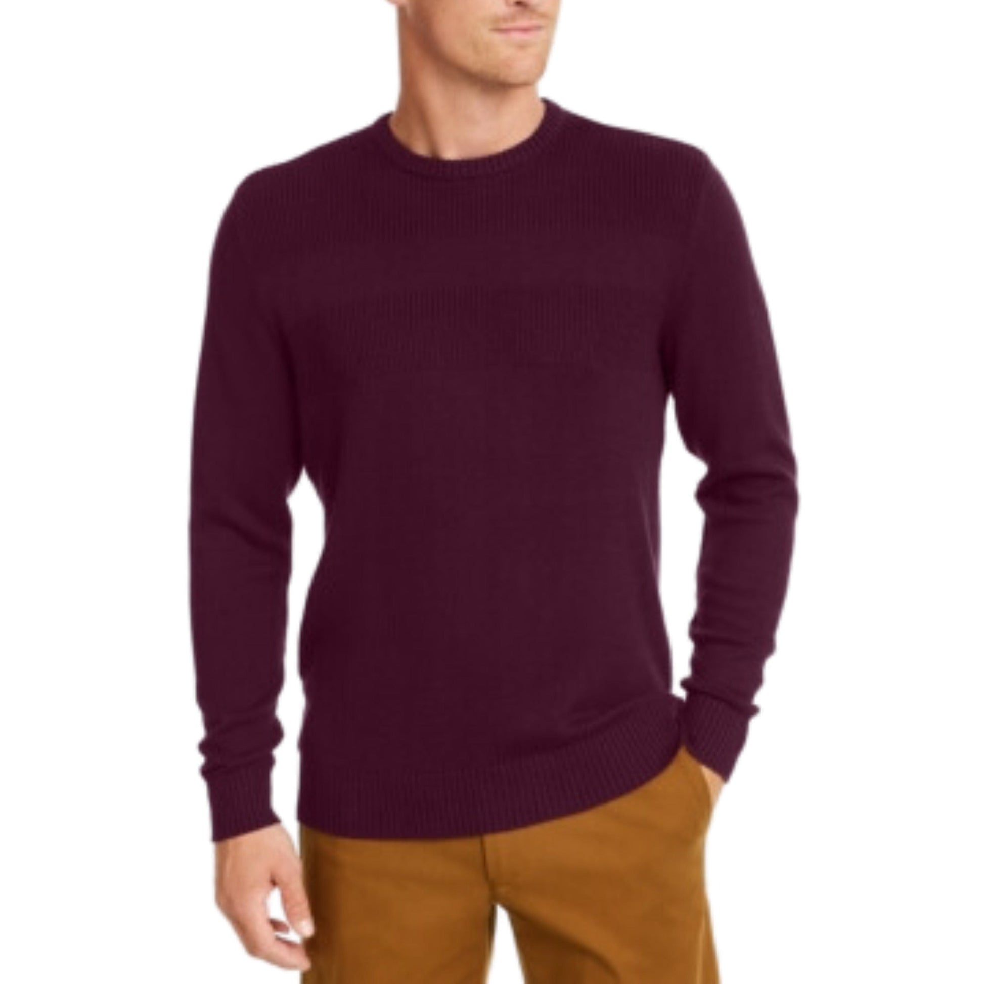 CLUB ROOM Mens Tops S / Burgundy CLUB ROOM - Ribbed Trim Crewneck Sweater