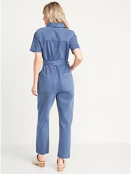 OLD NAVY - Short-Sleeve Tie-Belt Non-Stretch Jean Jumpsuit