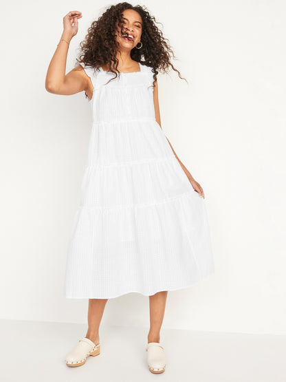 OLD NAVY - Flutter-Sleeve Printed Tiered Smocked Midi Swing Dress