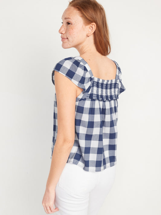 OLD NAVY - Gingham Smocked Swing Blouse