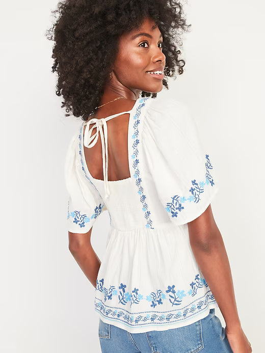 OLD NAVY - Embroidered Flutter-Sleeve Top