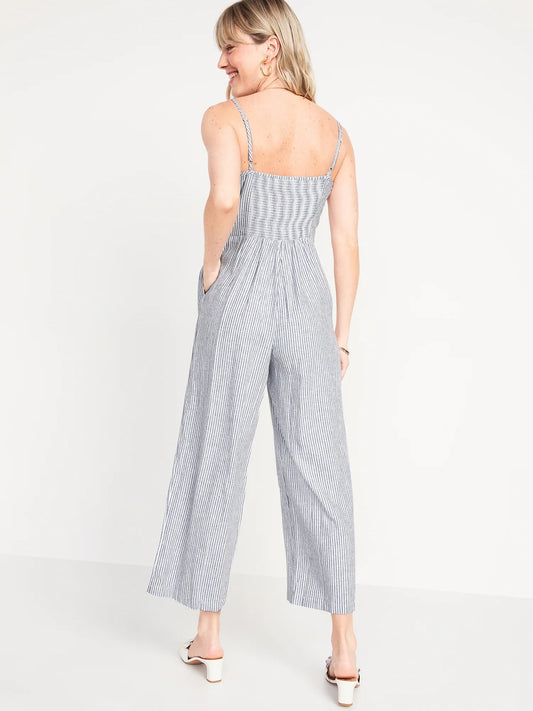 OLD NAVY - Striped Smocked Cropped Knotted Overall