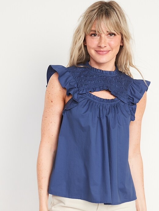 OLD NAVY - Flutter-Sleeve Smocked Cutout Swing Blouse