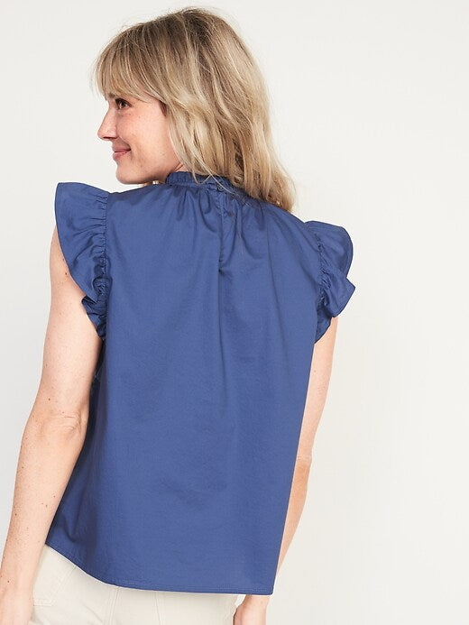 OLD NAVY - Flutter-Sleeve Smocked Cutout Swing Blouse
