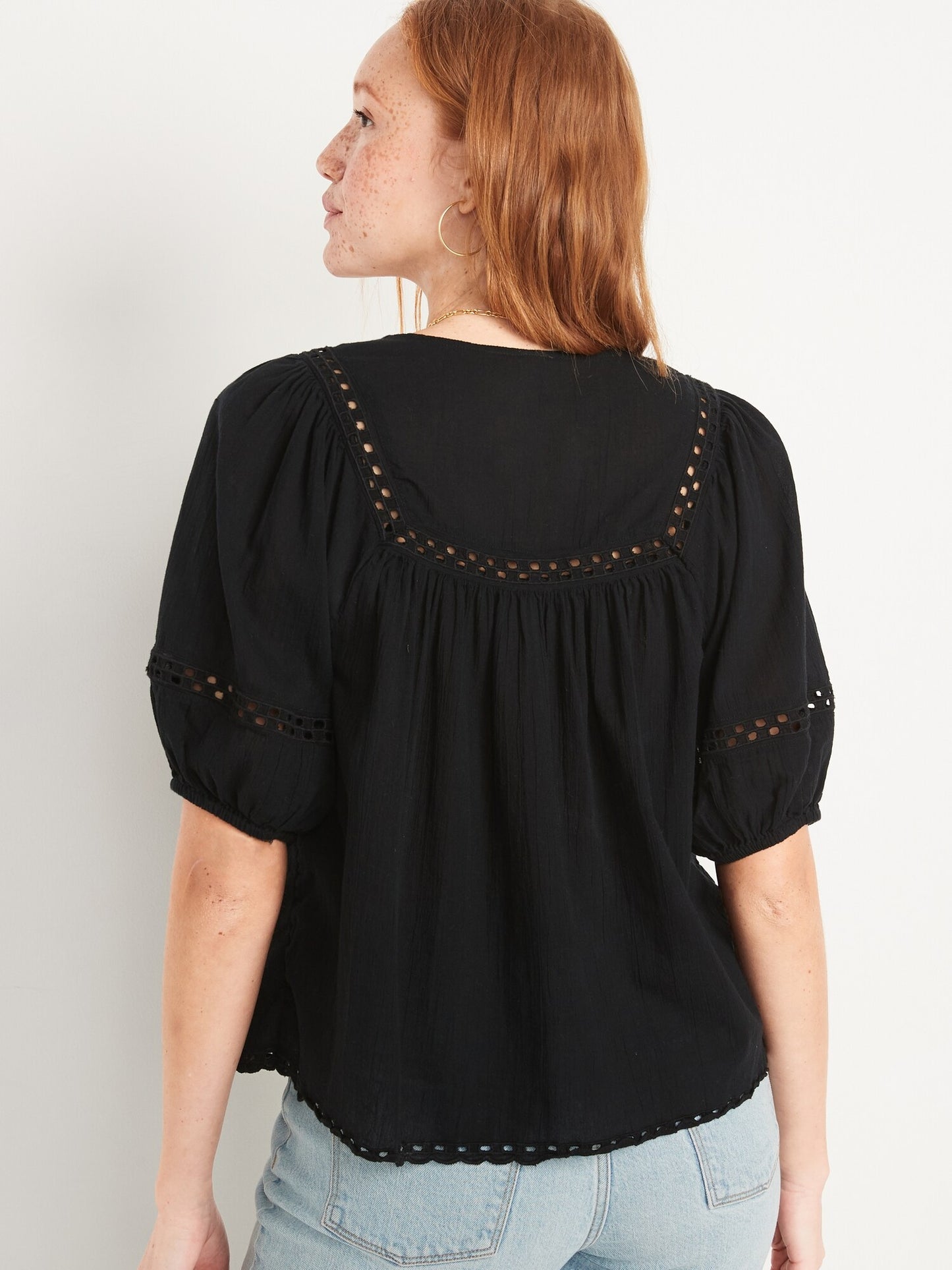 OLD NAVY - Elbow-Length Lace-Trimmed Poet Blouse