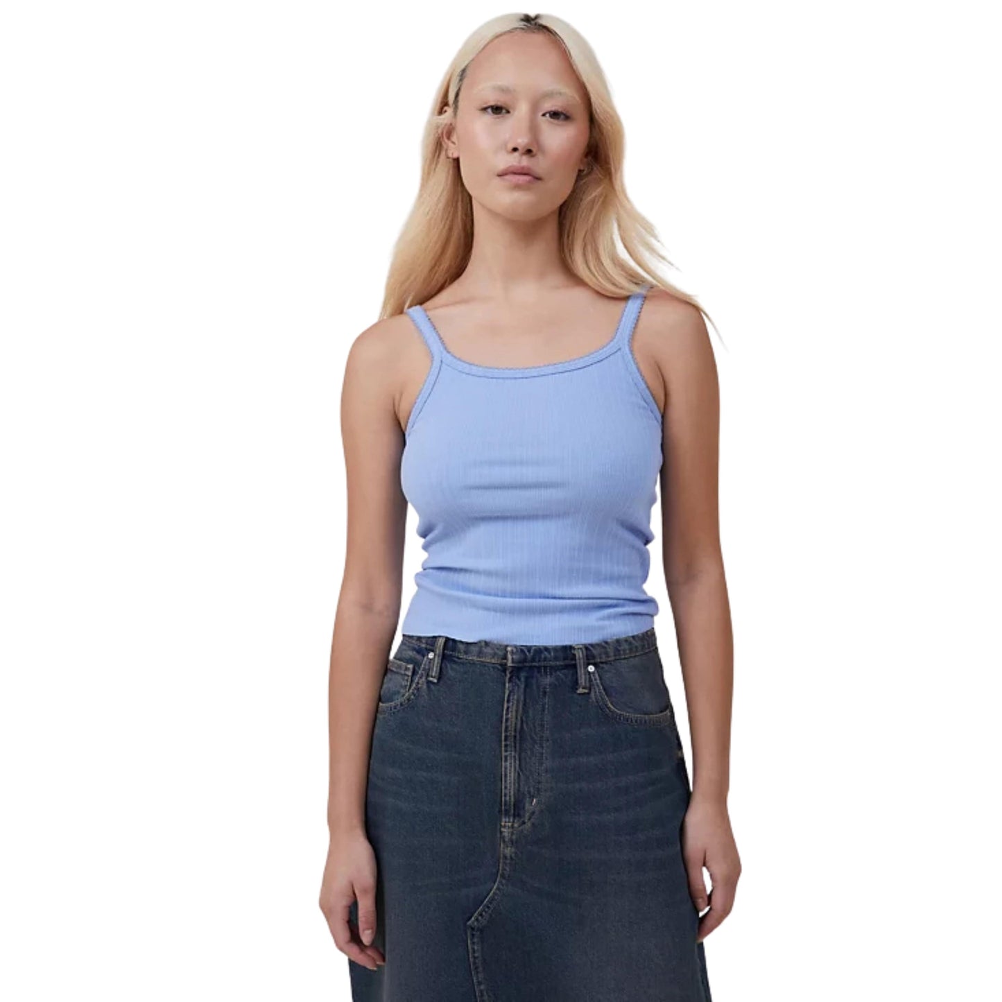 COTTON ON Womens Tops S / Blue COTTON ON - Ava Picot Trim Tank top