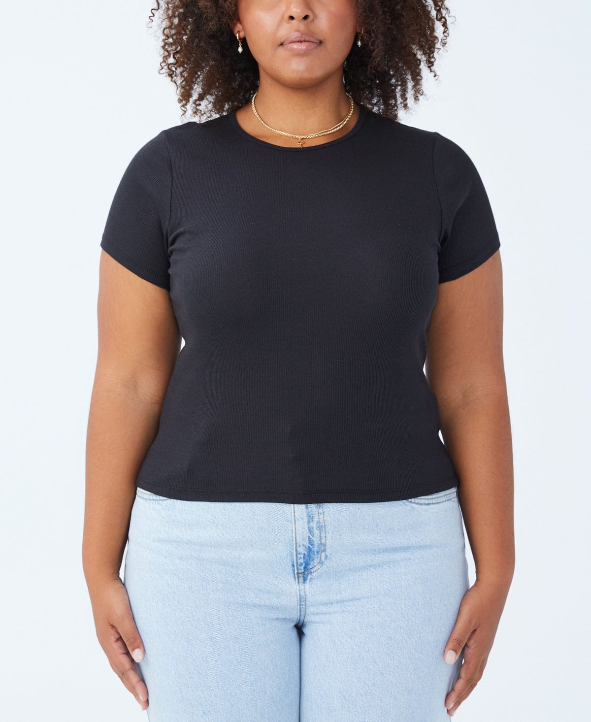 COTTON ON Womens Tops L / Black COTTON ON - The One Organic Rib Crew Short Sleeve Tee