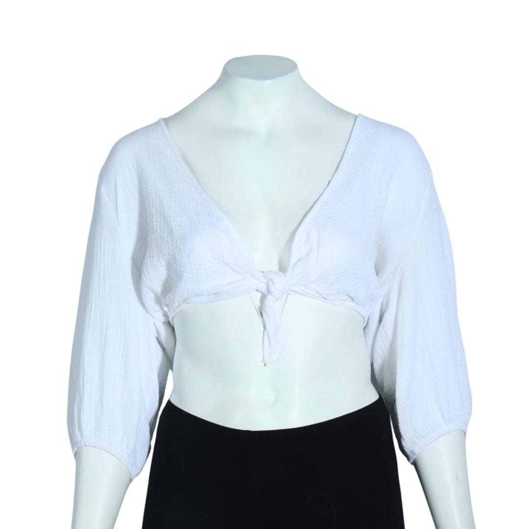 COTTON ON Womens Tops XXL / White COTTON ON - Tie Front Elastic Cuffs Blouse