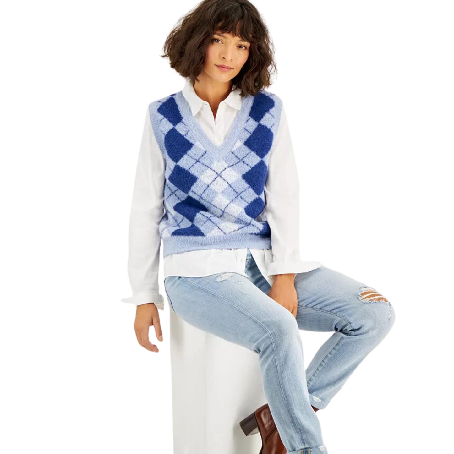 CRAVE FAME Womens Tops XS / Blue CRAVE FAME - Argyle Sweater Vest