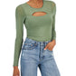 CRAVE FAME Womens Tops XS / Green CRAVE FAME - Cutout Illusion Mesh Bodysuit