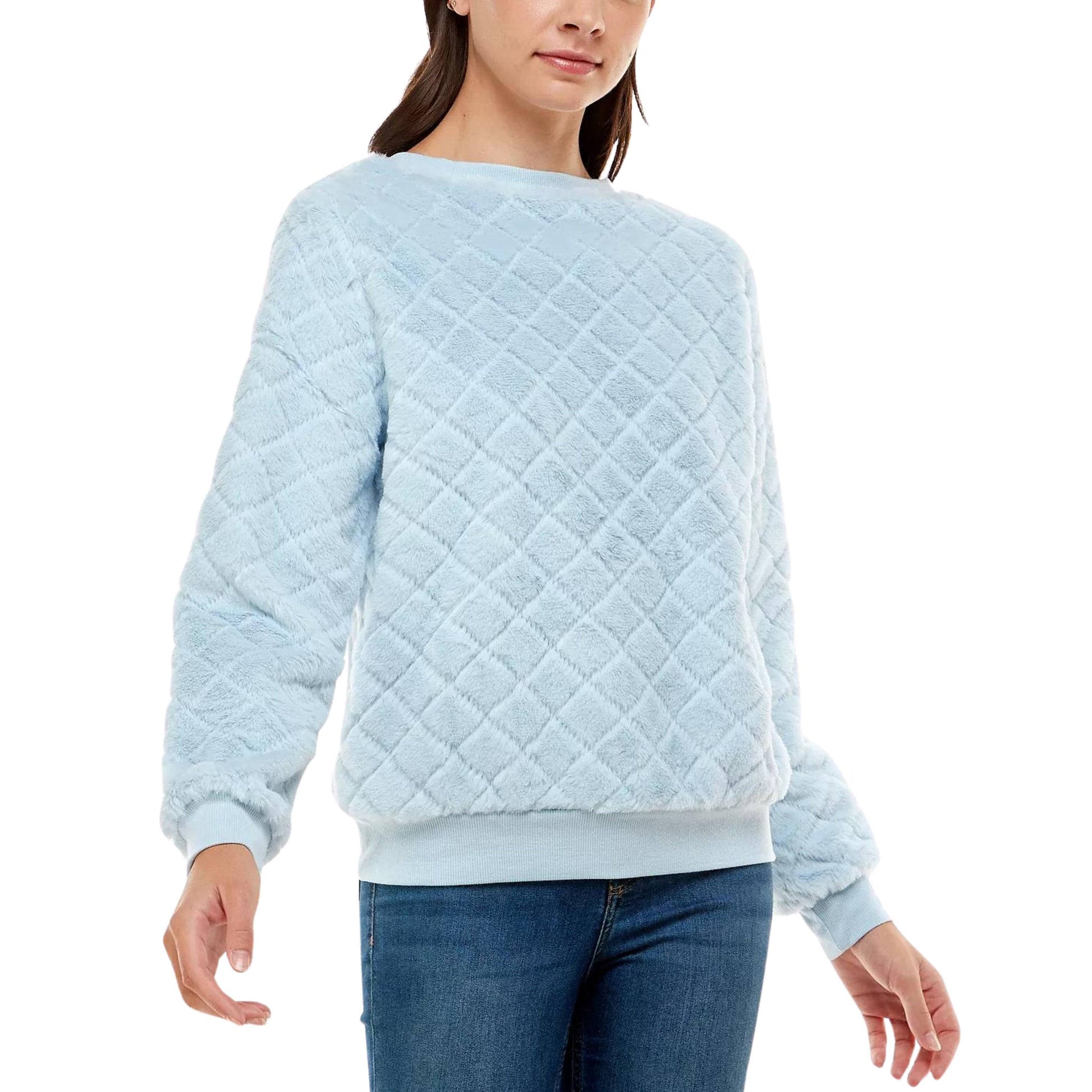 CRAVE FAME Womens Tops S / Blue CRAVE FAME - Diamond Faux-Fur Pullover Top