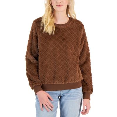 CRAVE FAME Womens Tops S / Brown CRAVE FAME - Diamond Faux-Fur Pullover Top