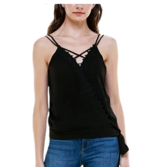 CRAVE FAME Womens Tops S / Black CRAVE FAME -  Juniors' Lace-Trim Surplice Sleeveless Top