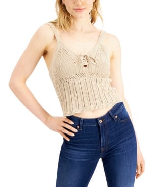 CRAVE FAME Womens Tops L / Beige CRAVE FAME - Lace-up Sweater Top