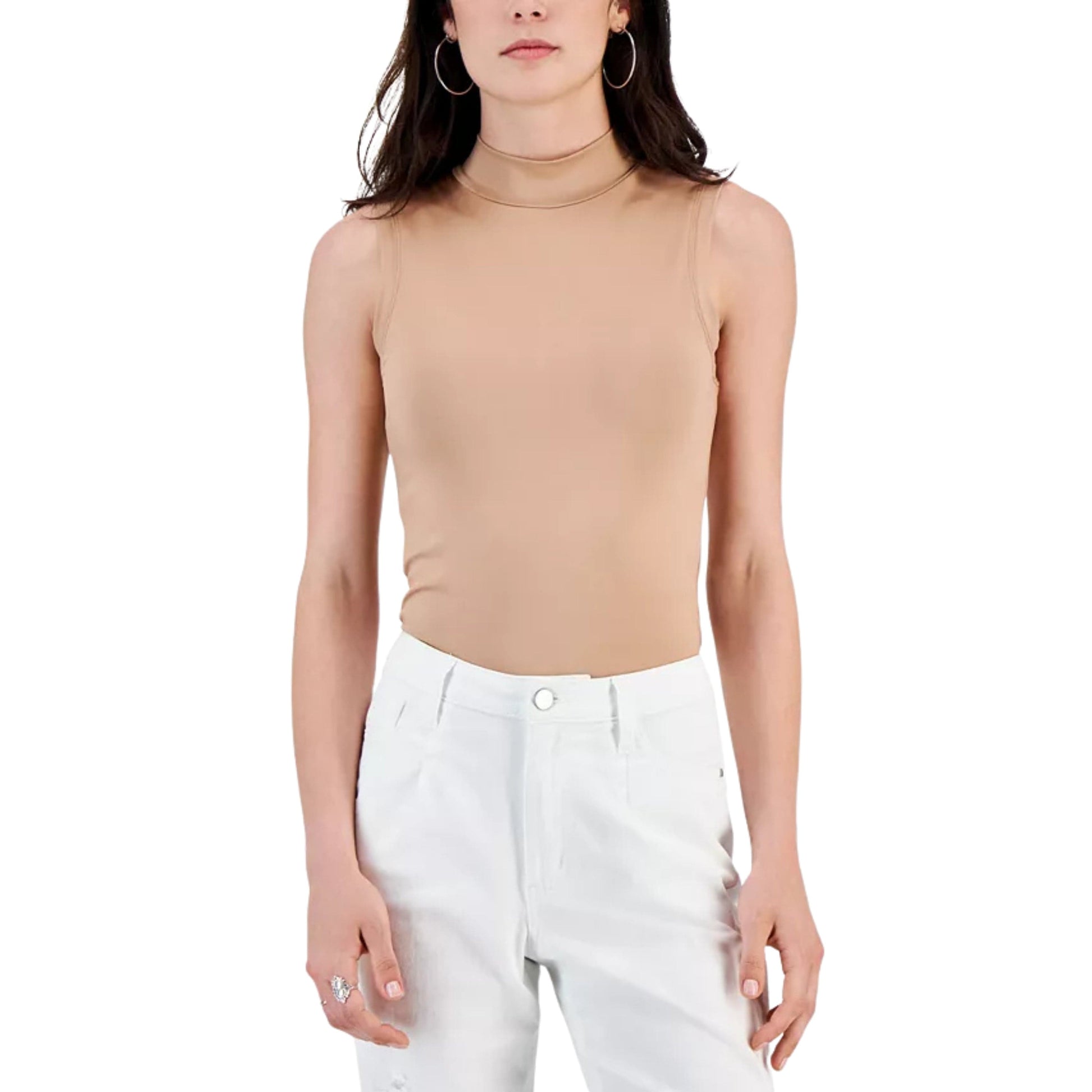 CRAVE FAME Womens Tops L / Beige CRAVE FAME - Mock-Turtleneck Double Layer Bodysuit