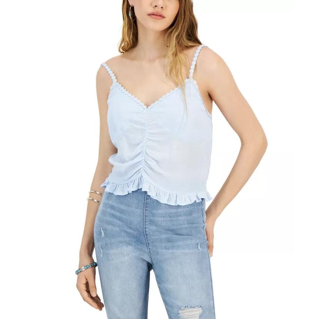 CRAVE FAME Womens Tops XL / Blue CRAVE FAME - Ruched-Front Ruffled Top