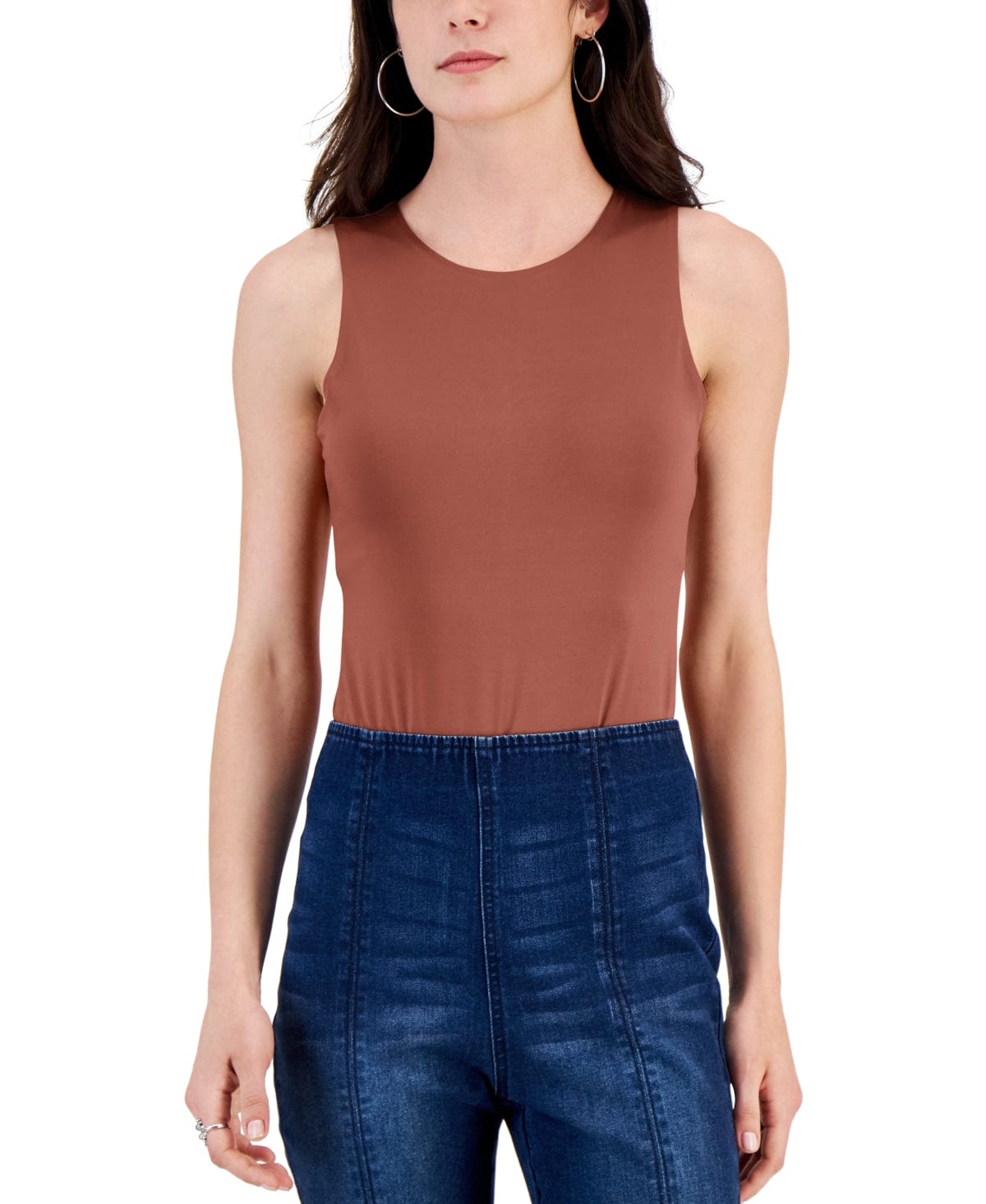 CRAVE FAME Womens Tops M / Brown CRAVE FRAME - Double Layer Crewneck Bodysuit