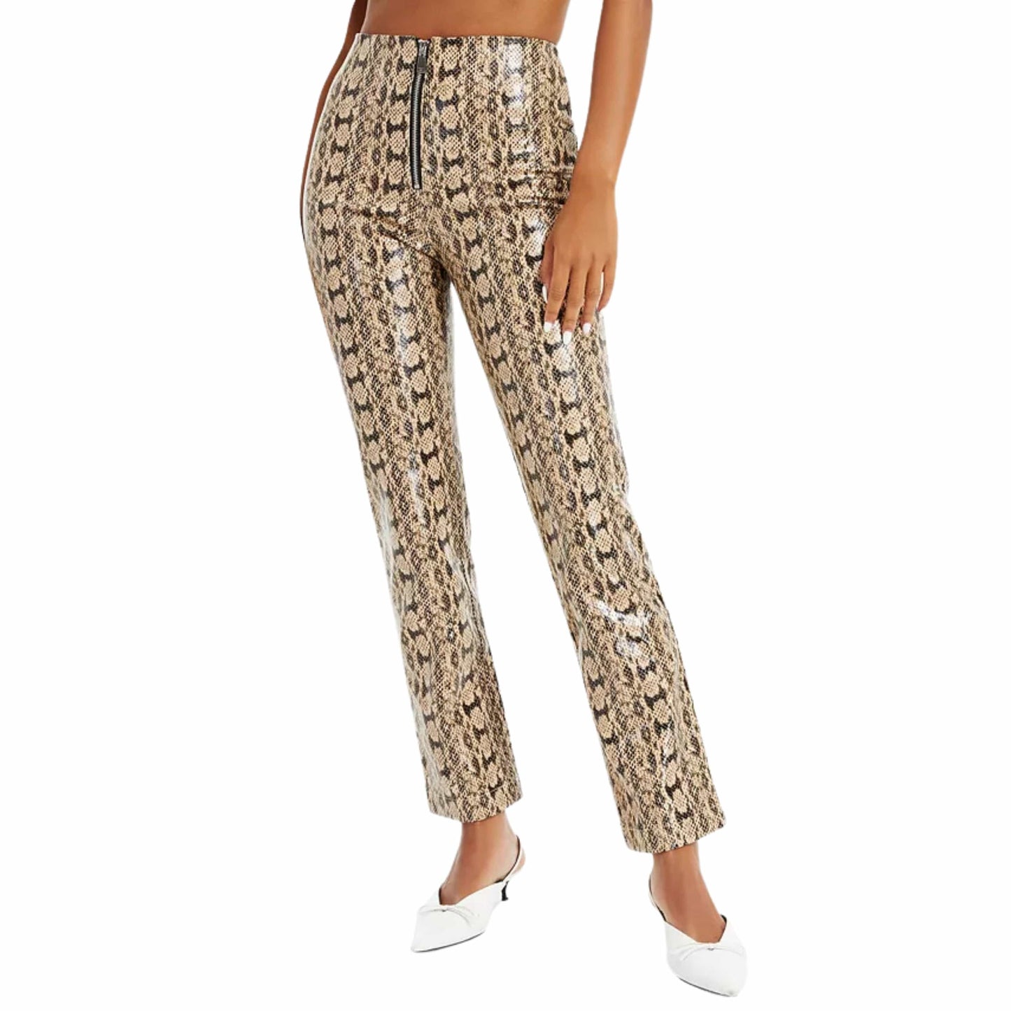 DANIELLE BERNSTEIN Womens Bottoms M / Beige DANIELLE BERNSTEIN - Faux Snakeskin Pants