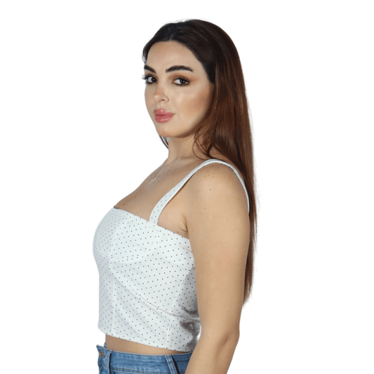 DANIELLE BERNSTEIN Womens Tops S / White DANIELLE BERNSTEIN - Dot Square Neck Crop Top