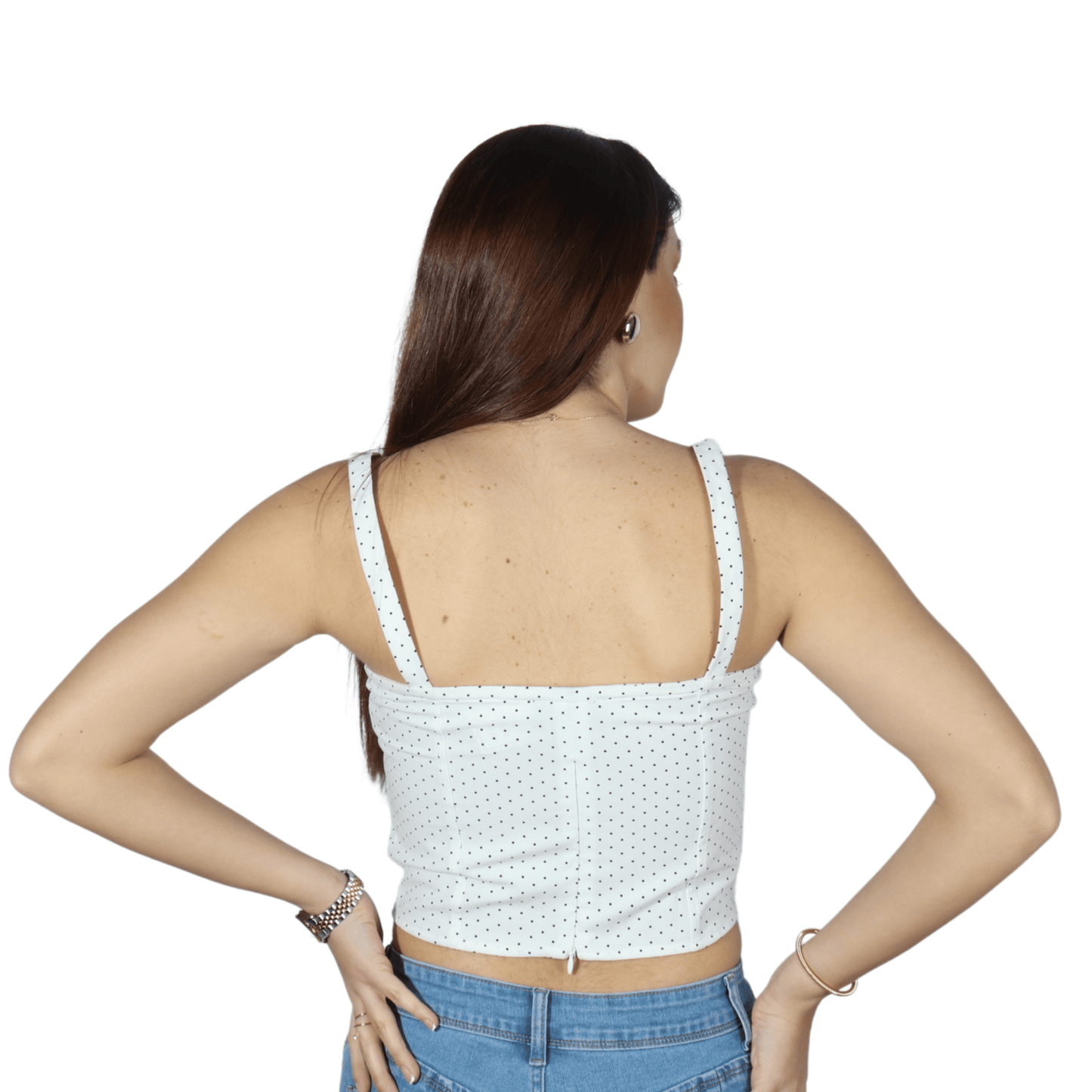 DANIELLE BERNSTEIN Womens Tops S / White DANIELLE BERNSTEIN - Dot Square Neck Crop Top