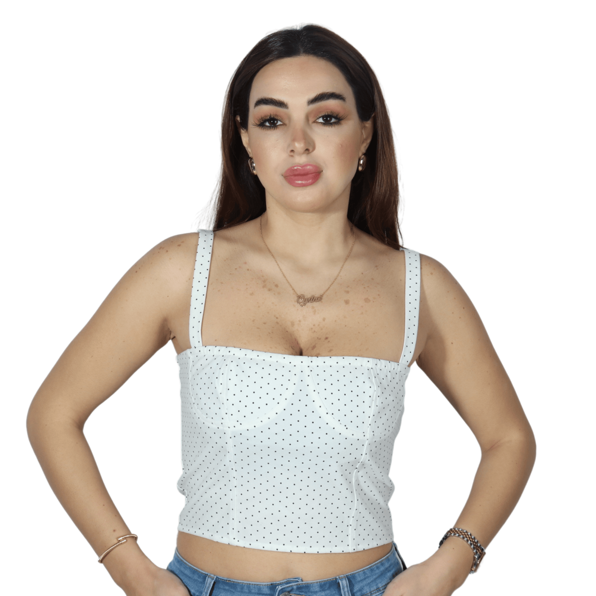 DANIELLE BERNSTEIN Womens Tops S / White DANIELLE BERNSTEIN - Dot Square Neck Crop Top