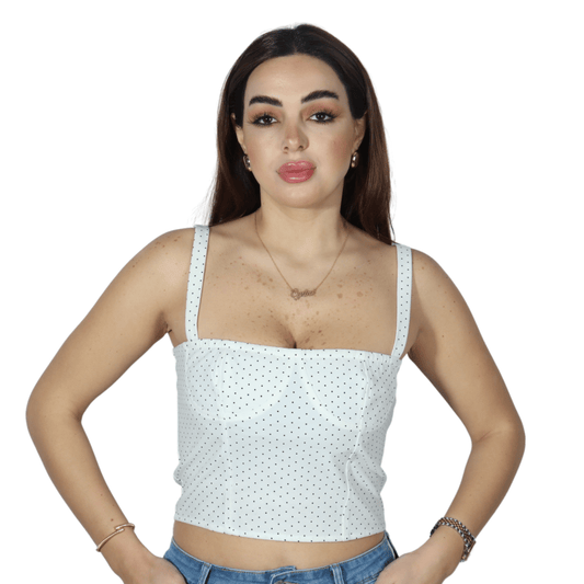 DANIELLE BERNSTEIN Womens Tops S / White DANIELLE BERNSTEIN - Dot Square Neck Crop Top
