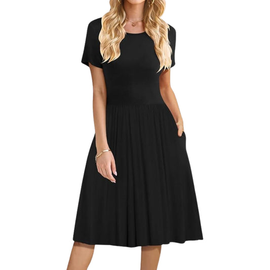 DB MOON Womens Dress L / Black DB MOON - Women Casual Short Sleeve Dresses