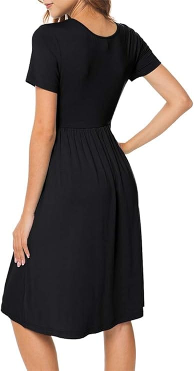 DB MOON Womens Dress L / Black DB MOON - Women Casual Short Sleeve Dresses