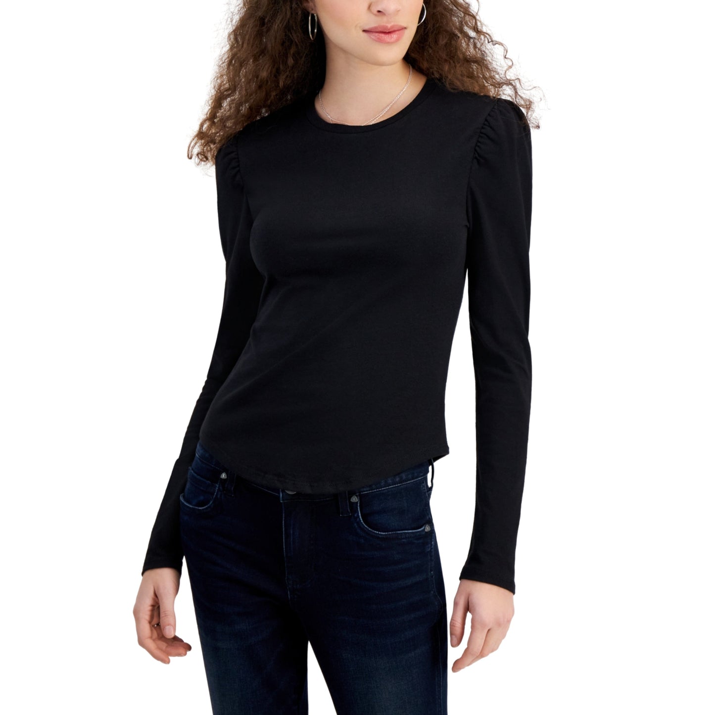 DEREK HEART Womens Tops XL / Black DEREK HEART - Crewneck Puff-Shoulder Long-Sleeve Top