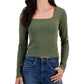 DEREK HEART Womens Tops M / Green DEREK HEART - Lace-Trimmed Square-Neck Seamless Top