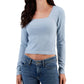 DEREK HEART Womens Tops M / Blue DEREK HEART - Lace-Trimmed Square-Neck Seamless Top